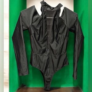 Oh yes Black Long Sleeve Bodysuit with sheer front MEDIUM